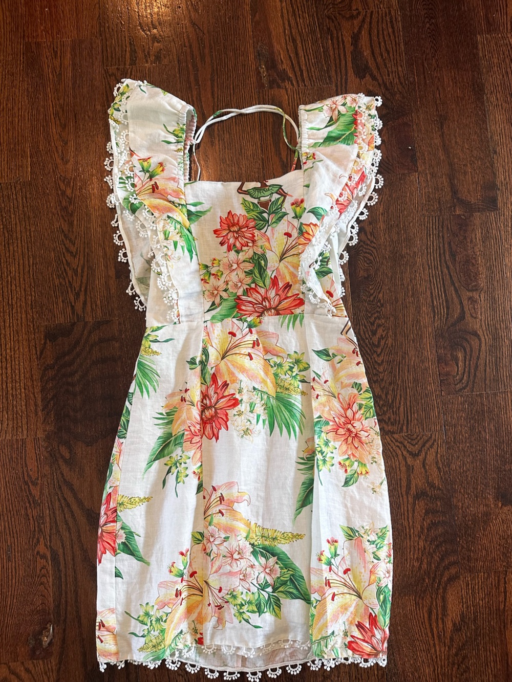 Farm Rio 100% linen, open back dress